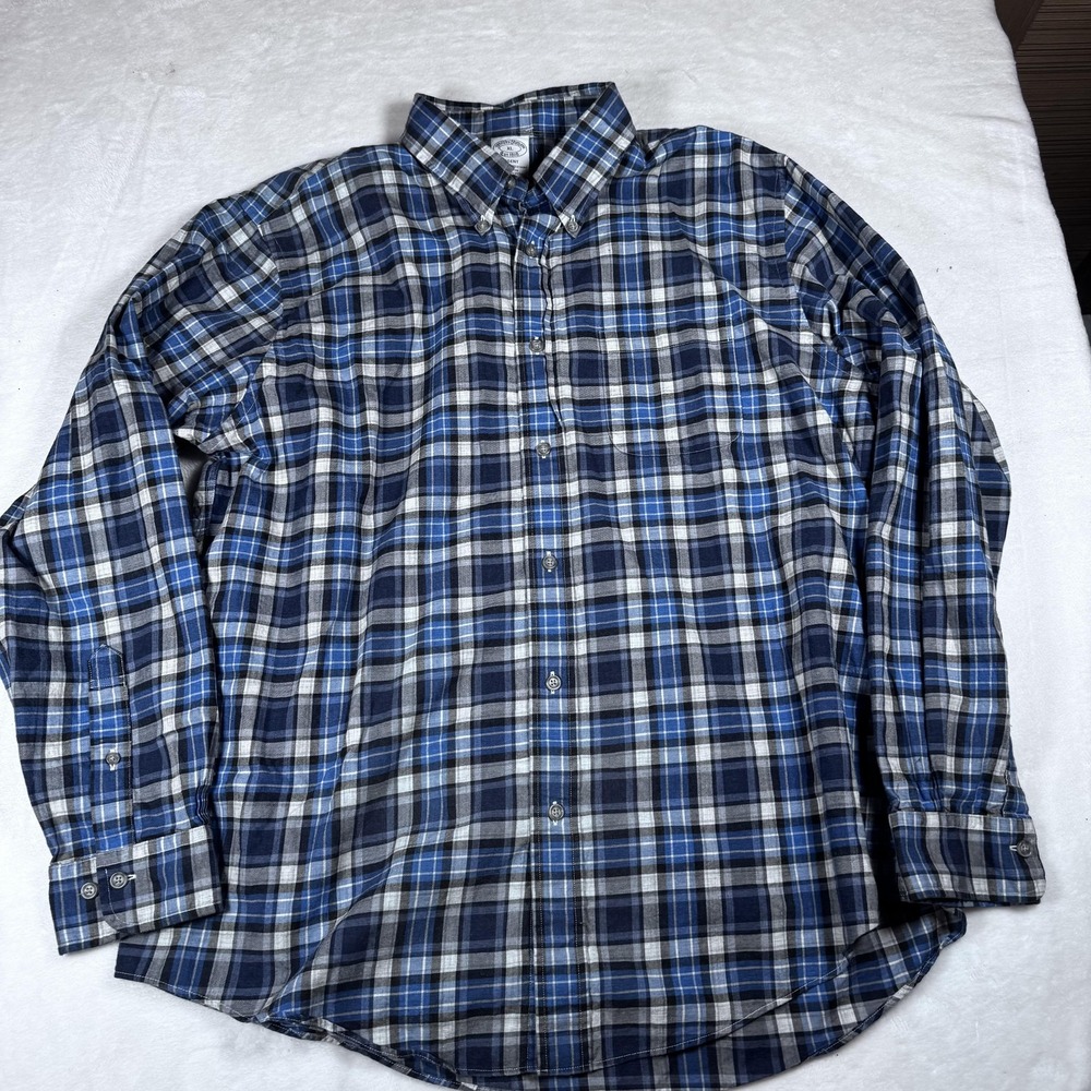 Brooks Brothers Shirt Mens XL Blue‎ Plaid Flannel Button Down Long Sleeve Regent
